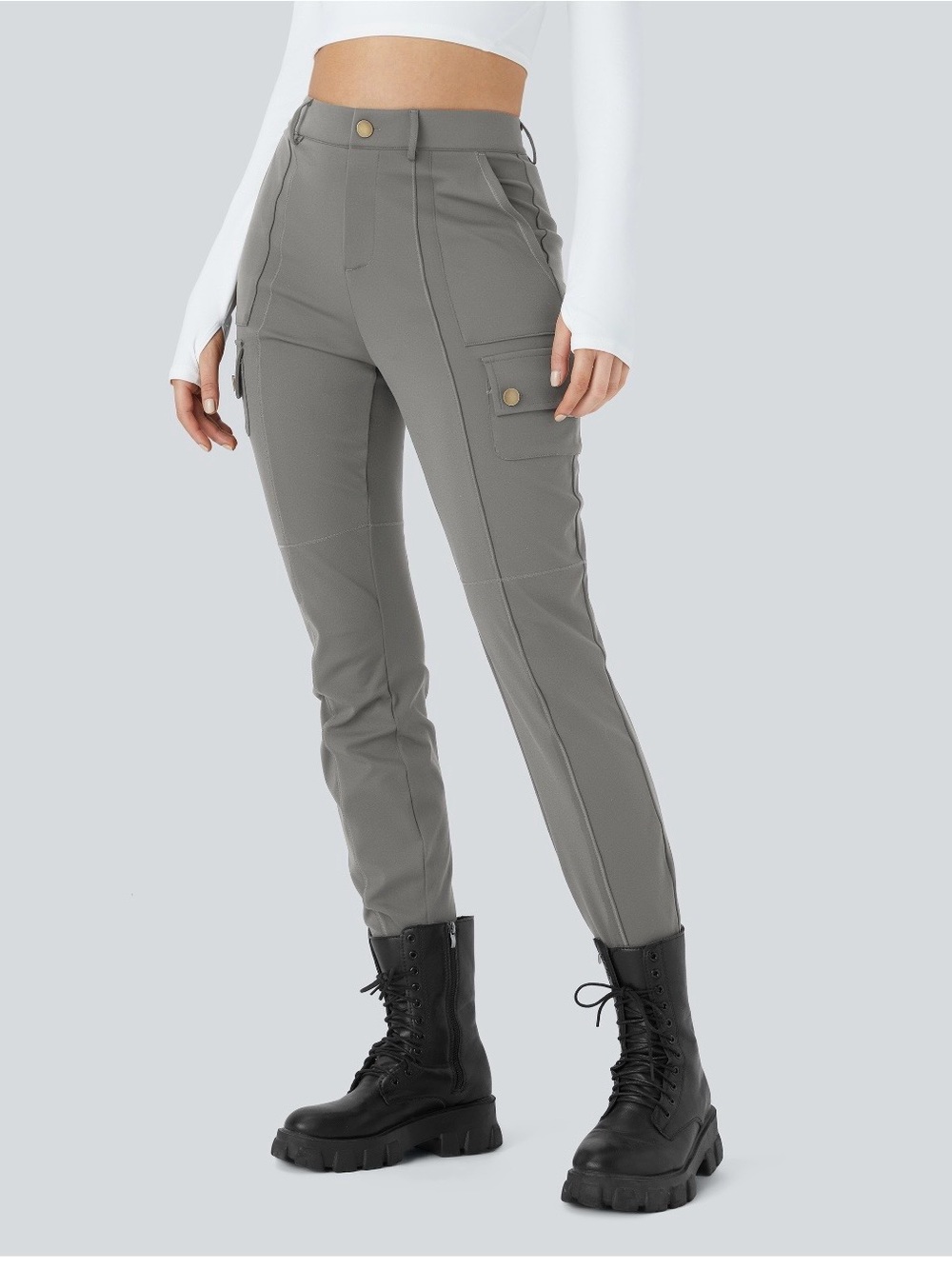 HALARA High-Rise Cargo Skinny Pants in Gray